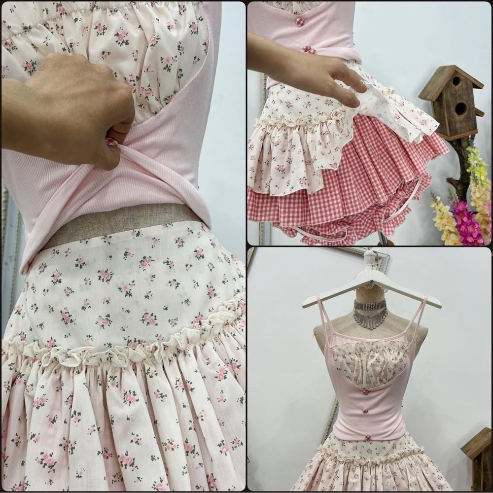 Y2K Pink Floral Ruffle set - Picture 2 of 12
